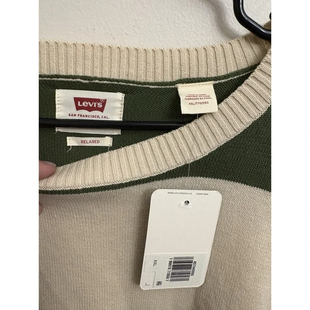 Levi's Men's Striped Crewneck Knit Sweater Green Cream White XL NWT New